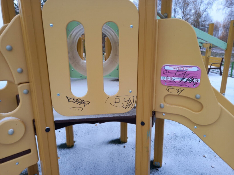 Вандальные надписи появились на воркаут-площадке и детских игровых комплексах в деревне Савинская